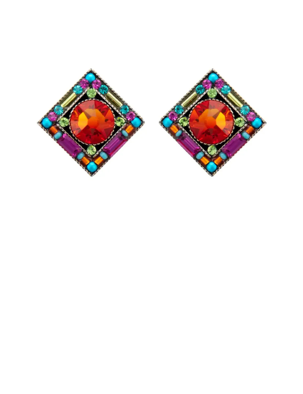 E341P-MC Contessa Diamond Post Earrings-Multicolor