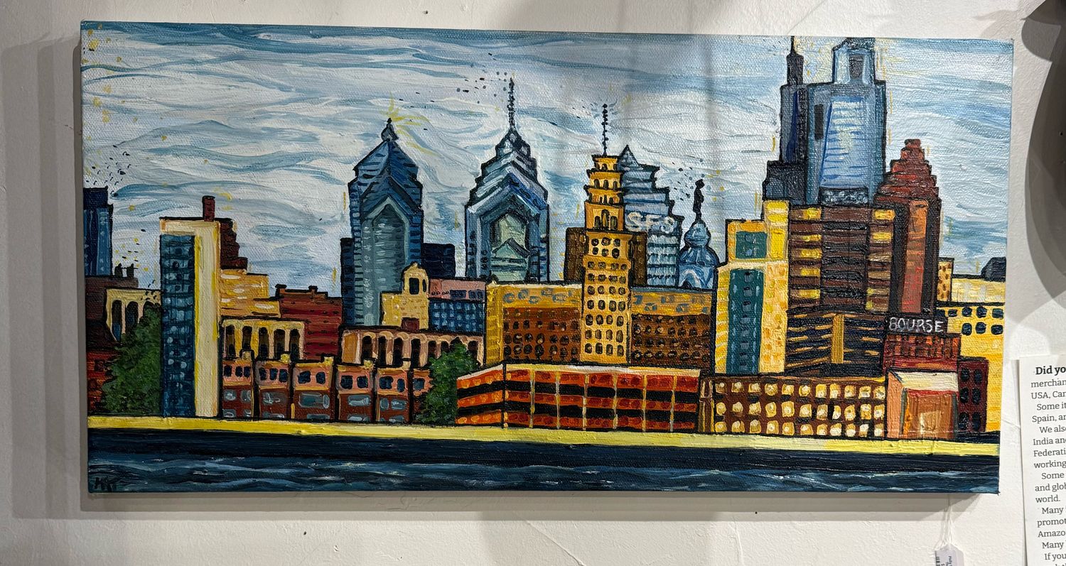 Philly Skyline From The Camden Waterfront 10x20 Oil Painting