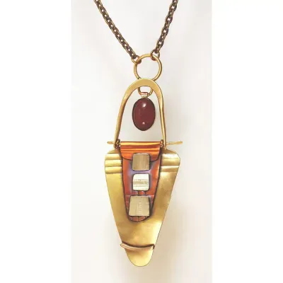 N3428 Swing and Sway Necklace Sterling and Brass Carnelian