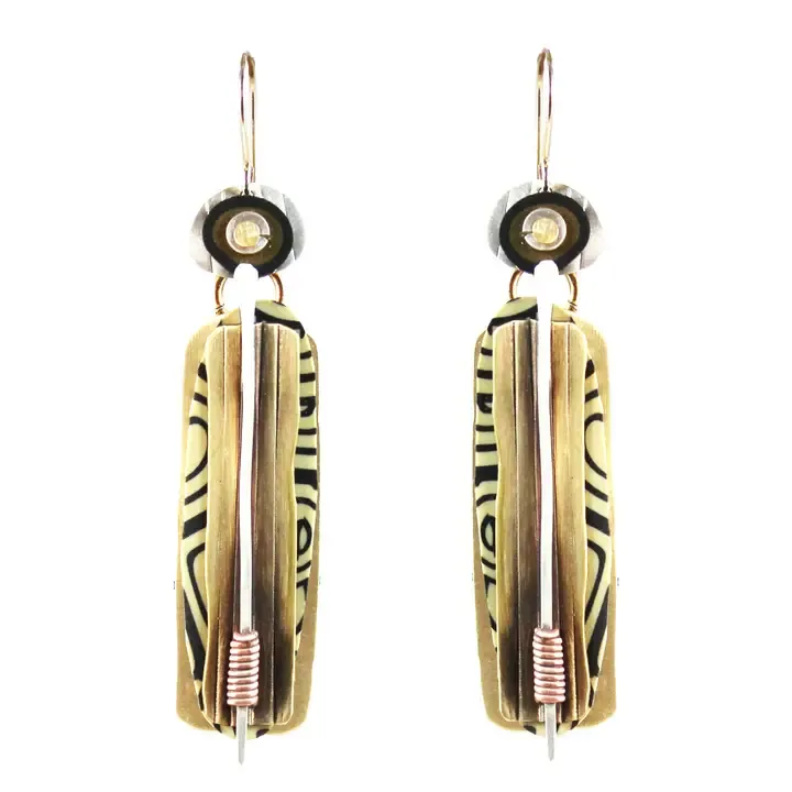 E3780 Tapestry Earrings Polymer Clay Sterling and Brass.