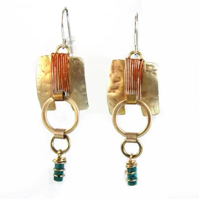 E3618 Wrappings Earrings Turq Copper and Brass