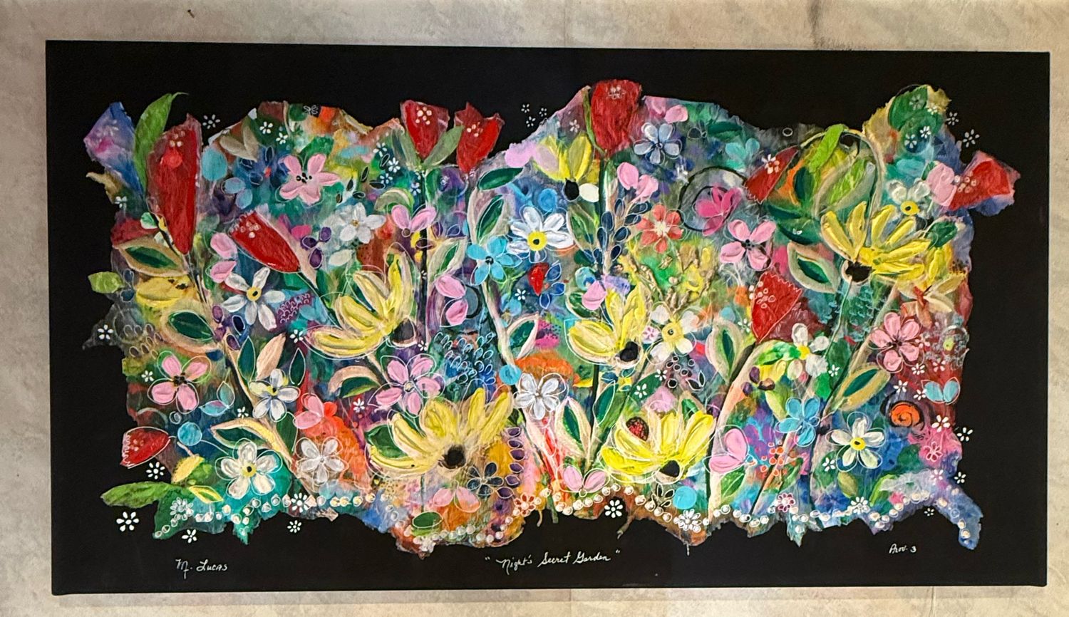 Nights Secret Garden Embellished Giclee 17x32