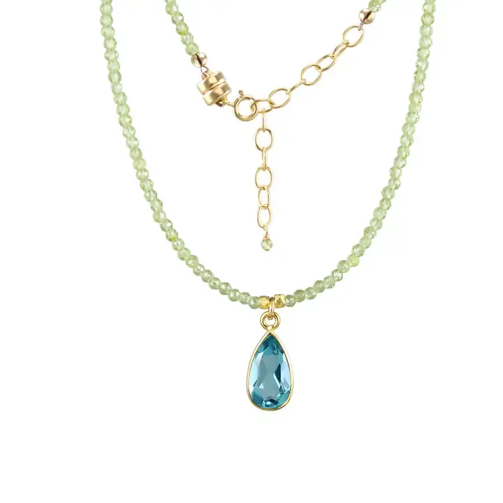 N-4040 SWISS BLUE QUARTZ, PERIDOT NECKLACE