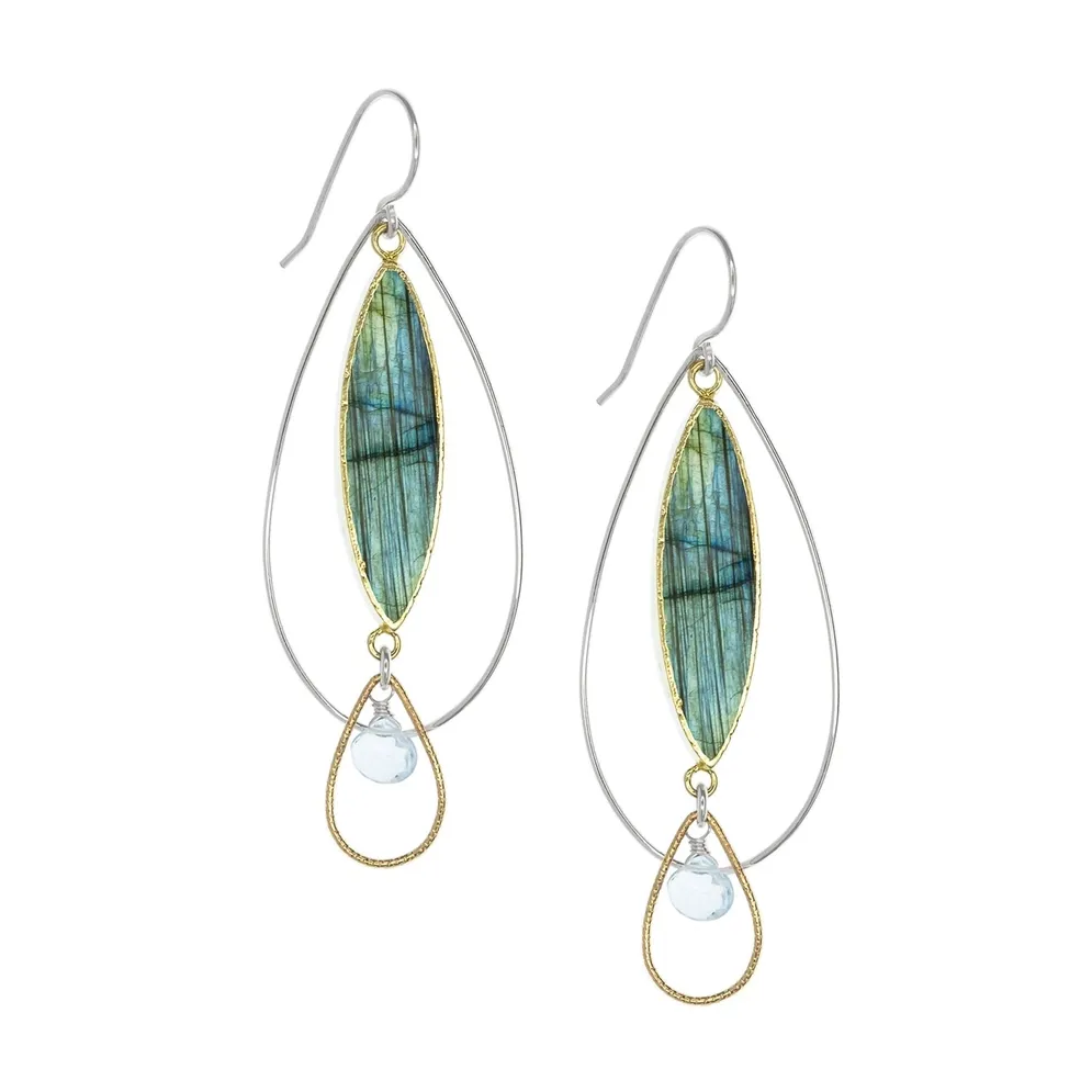Silver Labradorite Water Lily Earrings