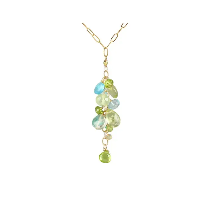 N-4025  PERIDOT, TOPAZ, PREHNITE, APATITE, AMETHYST NECKLACE