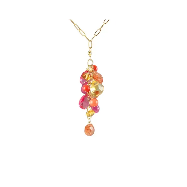 N-3991 RUBELLITE QUARTZ, SUNSTONE, CORAL, CITRINE, SAPPHIRE