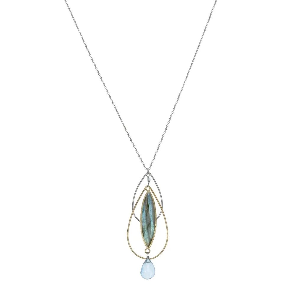 Silver Labradorite Water Lily Pendant
