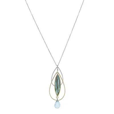 Silver Labradorite Water Lily Pendant