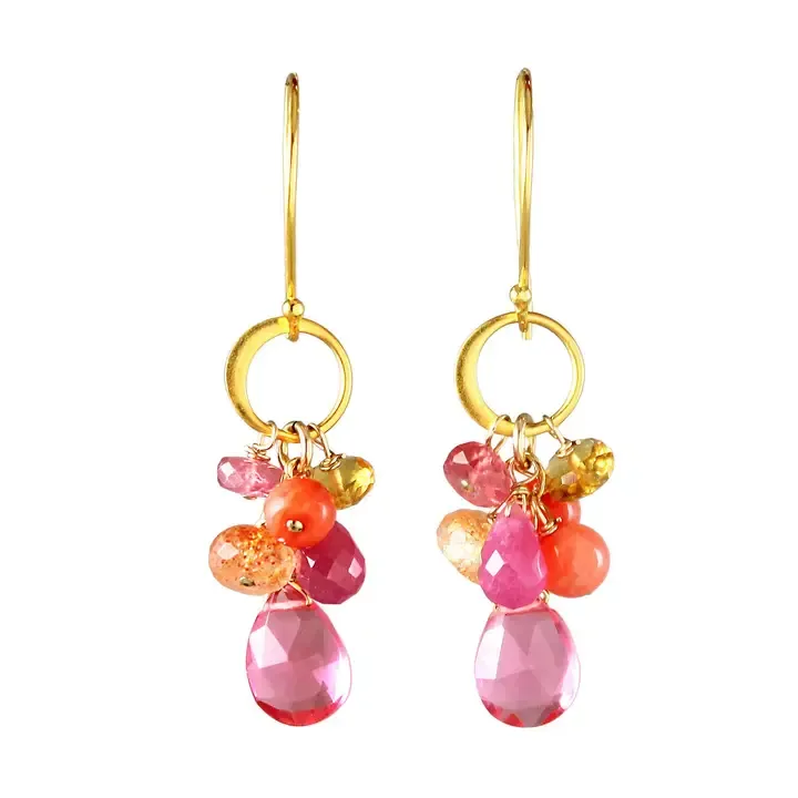 E-4006 RUBELLITE QUARTZ, SUNSTONE, CORAL, CITRINE, SAPPHIRE