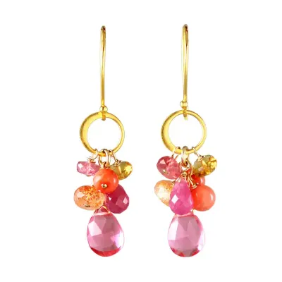 E-4006 RUBELLITE QUARTZ, SUNSTONE, CORAL, CITRINE, SAPPHIRE