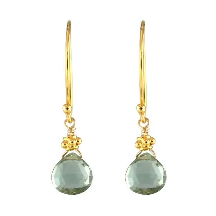 E-2975 GREEN QUARTZ TINY GOLD EARRING