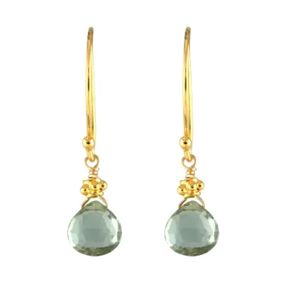E-2975 GREEN QUARTZ TINY GOLD EARRING