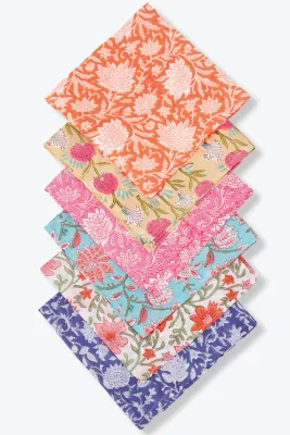 Floral Block Print Napkins Set Of 6