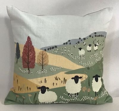 Pillow Applique/Embo 16" Wandering Sheep in a Meadow