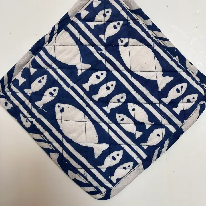 Oven Potholder Striped Fish Blue
