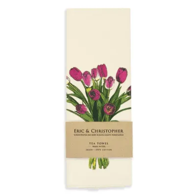 Spring Tulips Magenta Tea Towel