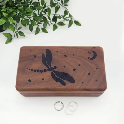 Dragonfly Walnut Wood Jewelry Box Rectangle
