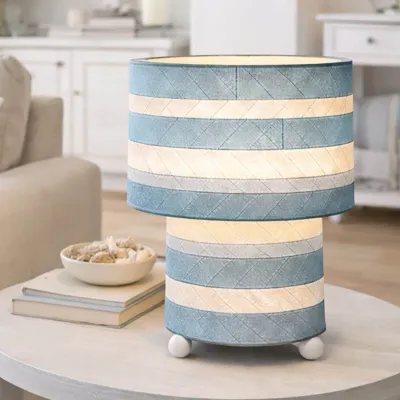 Striped Mushroom Table Lamp Sea Blue, Shade Made of Leaves