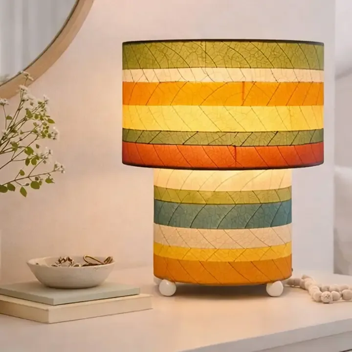 Striped Mushroom Table Lamp Multi, Shade Made of Leaves
