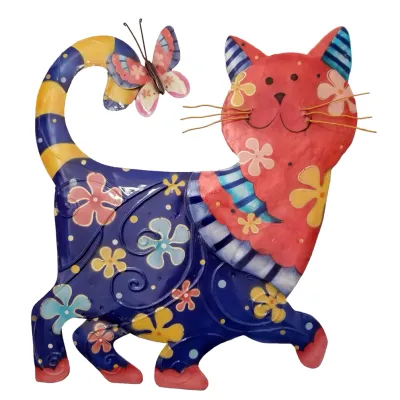 Cat Wall Decor Blue And Red, Capiz &amp; Metal, Outdoor Safe
