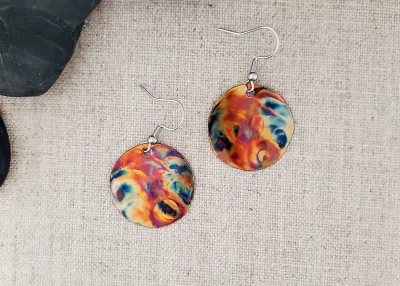 Flame Paint Copper Circle Earrings - Small