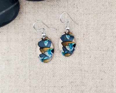 Alcohol Ink Stainless Steel Small Oval Earrings - Black
