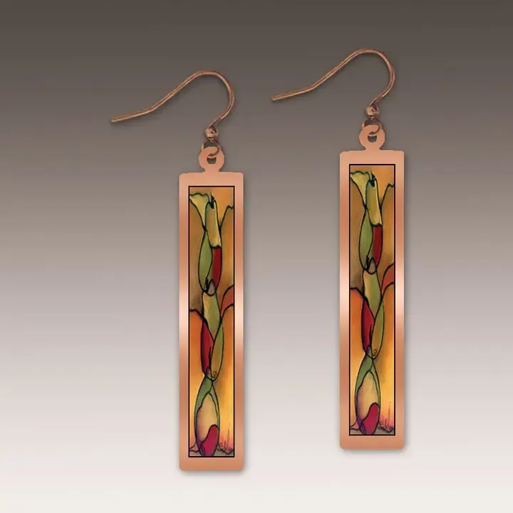 SH12SE Pears Fine Art Copper Showcase Rectangle Earrings