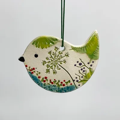 Pottery Ornament - Bird (Pressed Flower)
