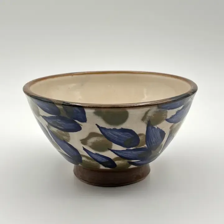 Blue &amp; Olive Leaves Pottery Bowl -