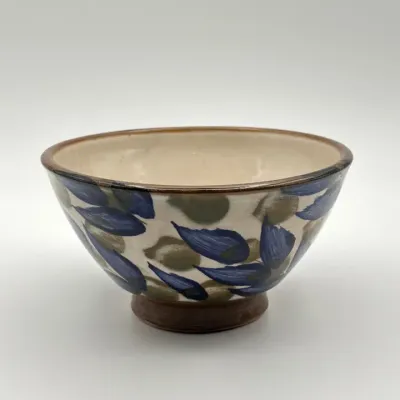 Blue &amp; Olive Leaves Pottery Bowl -