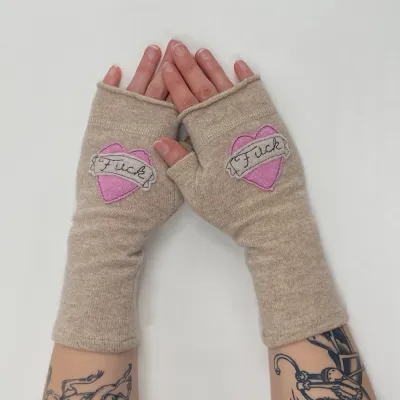 Fuck - Pink On Tan Fingerless Cashmere