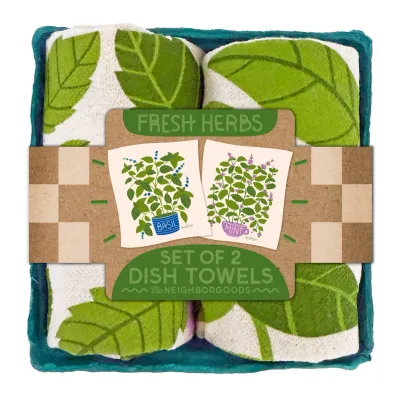 FRESH HERBS (Basil, Mint) - Tea Towel Set of 2