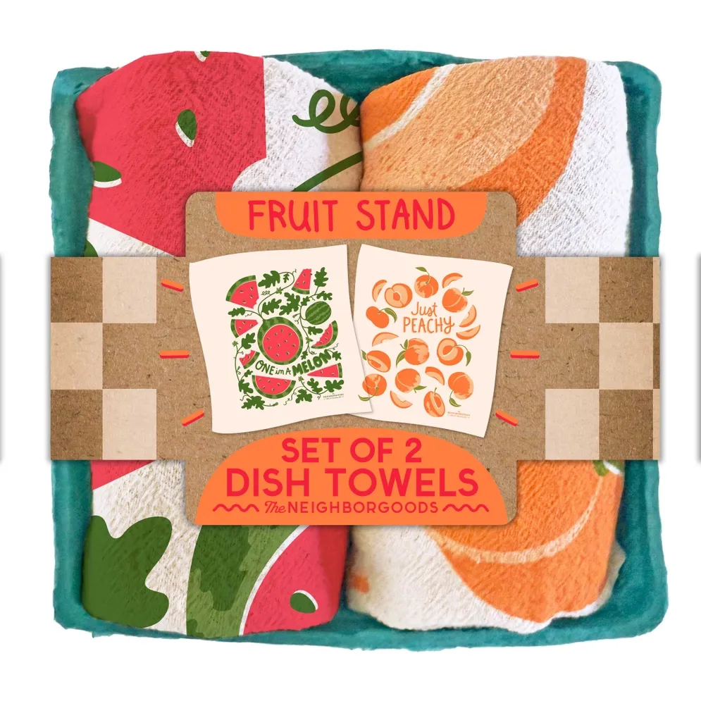FRUIT STAND (Watermelon, Peach) - Tea Towel Set of 2