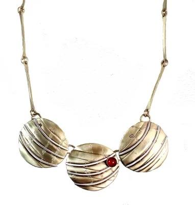 N3785 Reflections Necklace  Brass and Sterling Carnelian