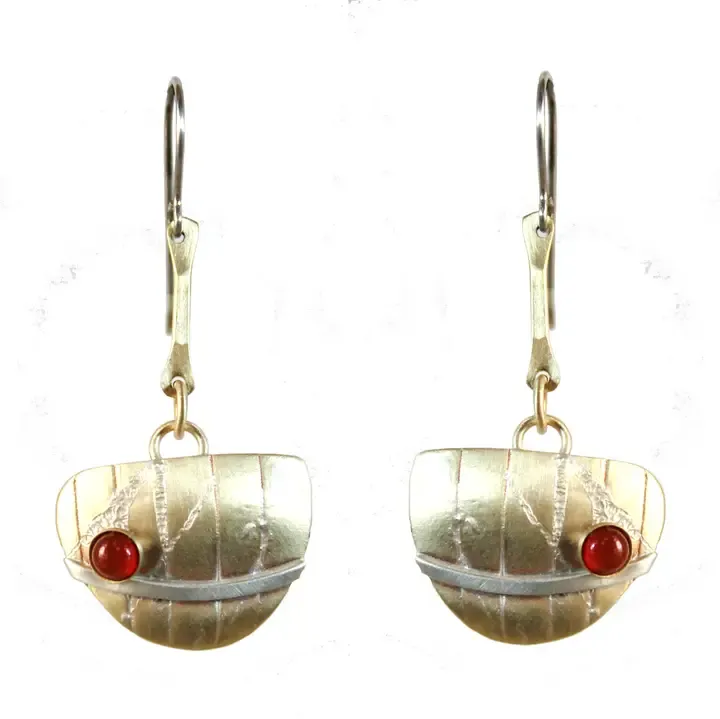 E3789 Reflections Earrings Brass and Sterling Carnelian