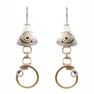 E3870 Techno Funk Earrings Sterling and Brass
