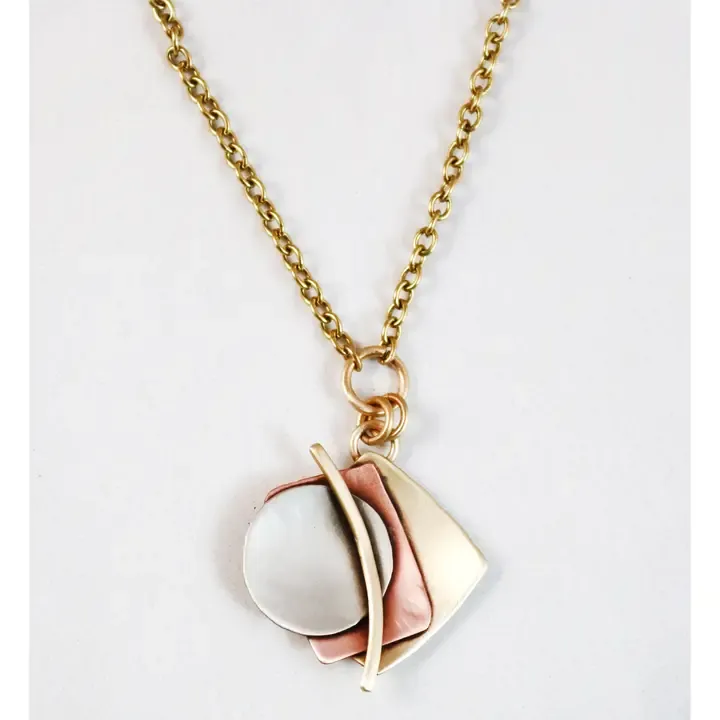 N4008 Abstractions Necklace in Brass, Copper &amp; Nickel Silver