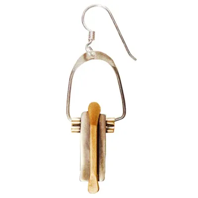 E1758 Brass and Nickel Silver Trapeze Earrings Handcrafted