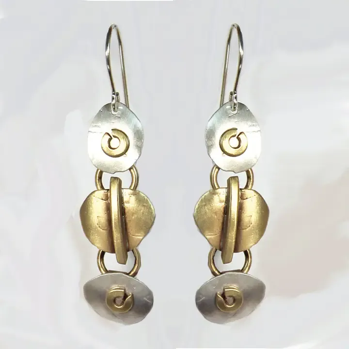 E3745 Lily Pads Earrings Sterling and Brass