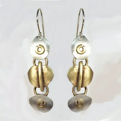 E3745 Lily Pads Earrings Sterling and Brass