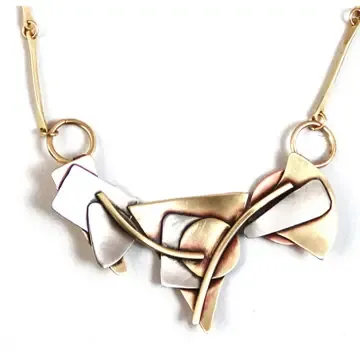 N4011 Abstractions Necklace in Brass, Copper &amp; Nickel Silver