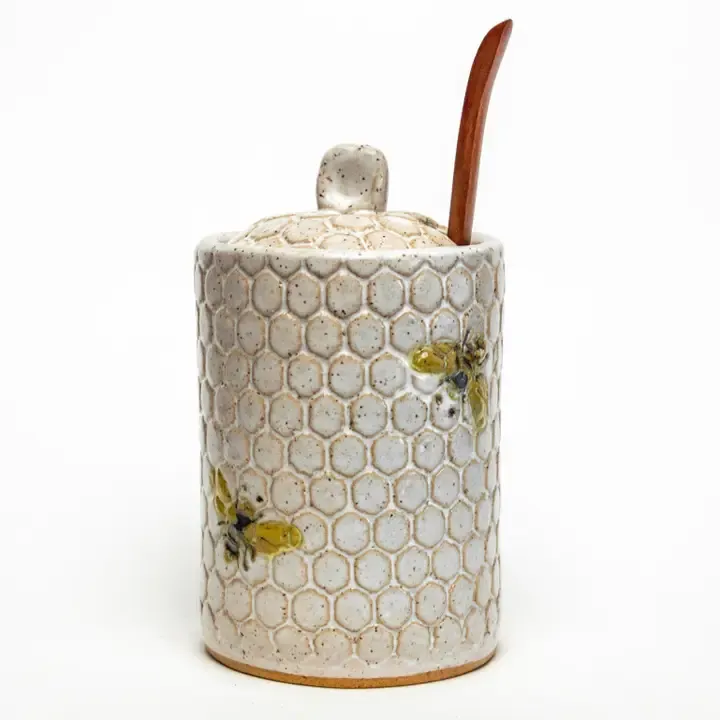 Bee Pattern White Honey Pot / Jar