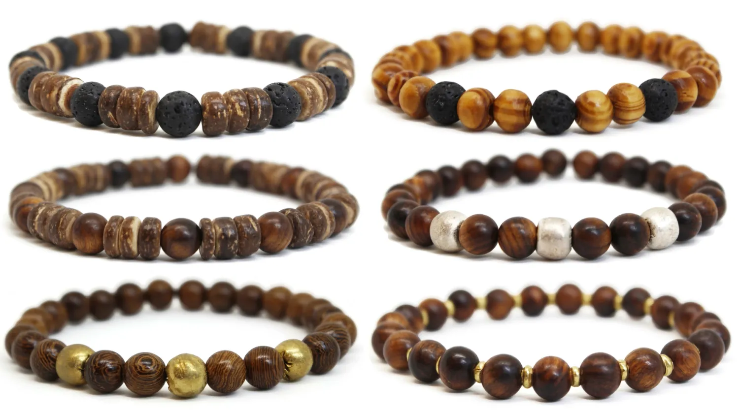 8BNX Wood Beaded Assorted Men's 8" Bracelet Stretch Jewelry