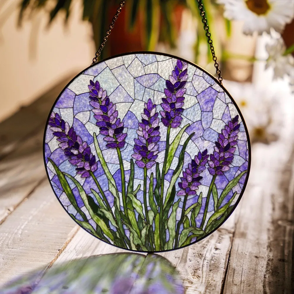 Lavender Flower 7.8inch Glass Suncatcher
