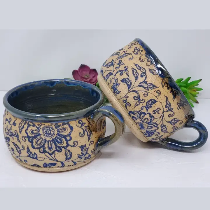 Rustic Victorian Blue Floral Soup Bowl
