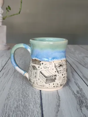 Coffee Mug Blue/Green/Cream – Handmade Ceramics (12–16 oz)