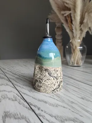 Floral Birds Ceramic Oil Dispenser- Blue, Green, &amp; Cream