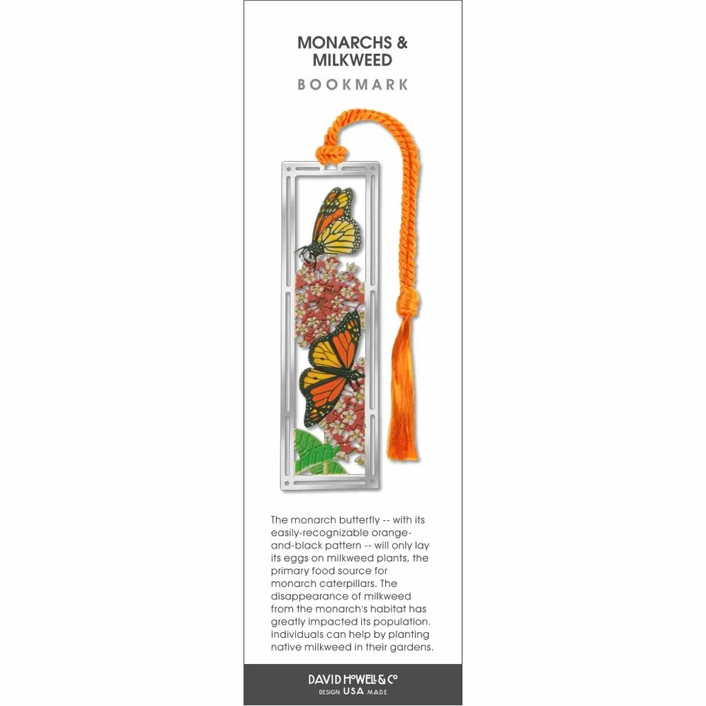 Monarchs &amp; Milkweed Metal Bookmark, MADE in USA