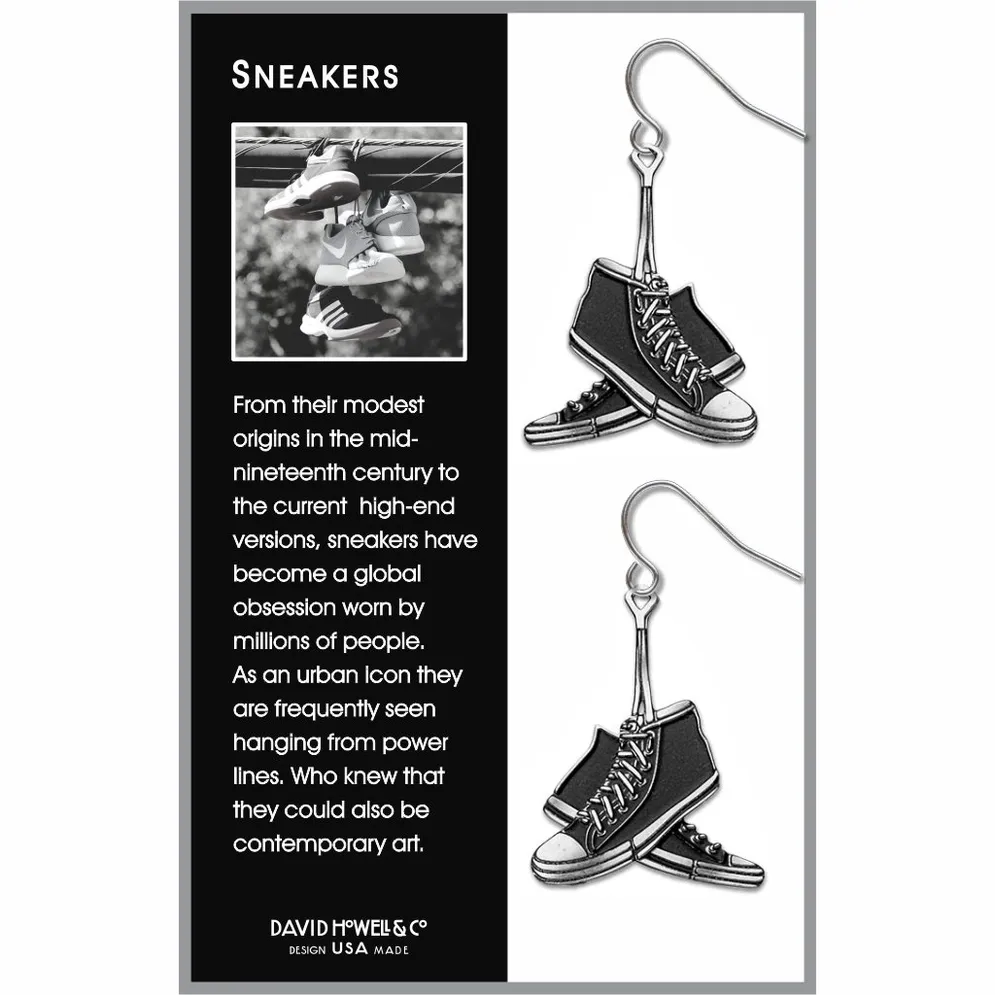 Sneakers Black Earrings, MADE in USA