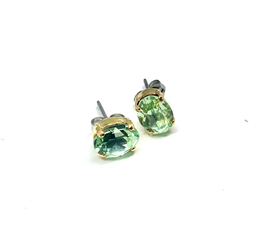 Peridot Gold plated Mini Oval Swarovski Studs Earrings -